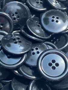 Buttons Bulk - Set of 40, 4 Hole Flat Coat Button, Black 1 1/8" (28.5 mm) - Picture 1 of 3