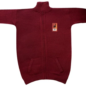 MEN HANDMADE ANDEAN ALPACA SOLID RED ZIP SWEATSHIRT SWEATER L - Picture 1 of 7