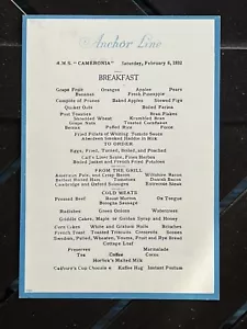 Menù colazione RMS Cameronia 1932 - Linea di Ancoraggio - Foto 1 di 1