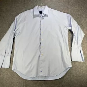 David Donahue Dress Shirt 18 34/35 Blue Plaid French Cuff Long Sleeve Button Up - Picture 1 of 5