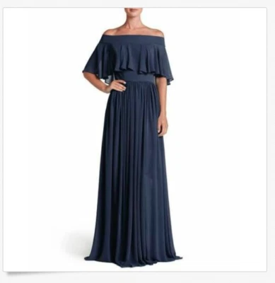 Vestido de novia The Population “violeta” fuera del hombro azul marino talla pequeña Foto 1 de 4