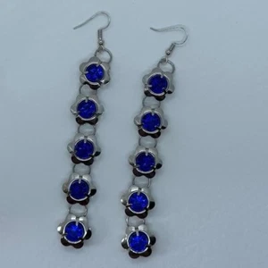 Flower gem earrings, light weight Metal Earrings, acrylic gems blue 11.5 cm Long - Picture 1 of 7