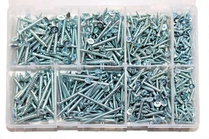 Assorted Box of Wood Screws QTY 680 Pieces Gauge 6 8 10 up to 2 Inch BZP AT6 - Picture 1 of 1