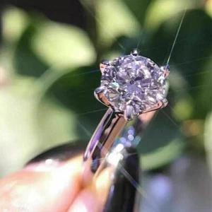2.70 Ct Treated Round Cut White Diamond Solitaire Ring 925 Silver Certified - Picture 1 of 4