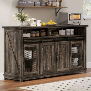 63" Coffee Bar Cabinet Sideboard Buffet Cabinet with Sliding Door for Kitchen - Picture 1 of 8