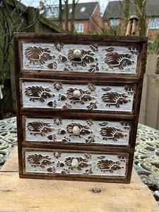 Carved Hedgehog Wooden Small Chest of Drawers, Fair Trade, Jewellery, Crystals - Picture 1 of 8