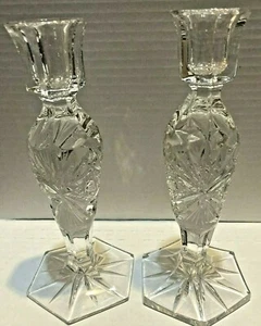 Juego de 2 candelabros vintage de cristal de plomo sin marcar - Imagen 1 de 5