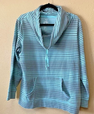 Made for Life Cowl-Neck Sweatshirt - Aqua and Gray - Women's Large - Image 1 of 3