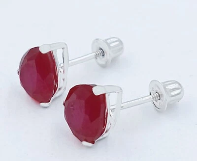 GENUINE 2.14 Cts RUBY STUD EARRINGS 14K WHITE GOLD -Free Appraisal -SCREW BACKS - Image 1 of 4