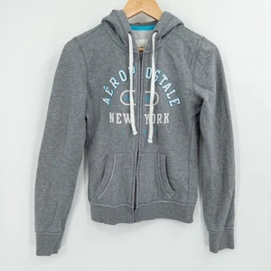 Sudadera con Capucha Y2K Aeropostale Gris Cremallera Para Mujer Mediana Ajustada Centro Comercial Preppy Años 2000 - Imagen 1 de 10