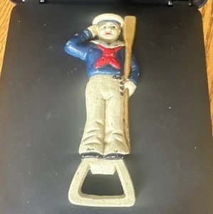 Vintage Cast Iron Sailor Bottle Opener Nice Paint Details Remaining - Picture 1 of 1
