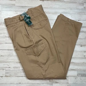 Ralph Lauren Khaki Tan High Waist 100% Cotton Trousers Casual Pants SZ 8 C101995 - Picture 1 of 9