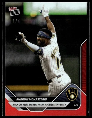 2025 Topps Now 708 Andruw Monasterio Milwaukee Brewers Walk-Off Red 1/5 - Image 1 of 2