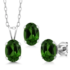 925 Sterling Silver Green Chrome Diopside Pendant Earrings Set For Women (2.10 - Picture 1 of 5