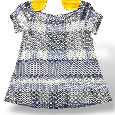 Mini Vestido túnica de lana viscosa geométrica azul blanco 2X Three Dots nuevo con etiquetas para mujer Foto 1 de 4