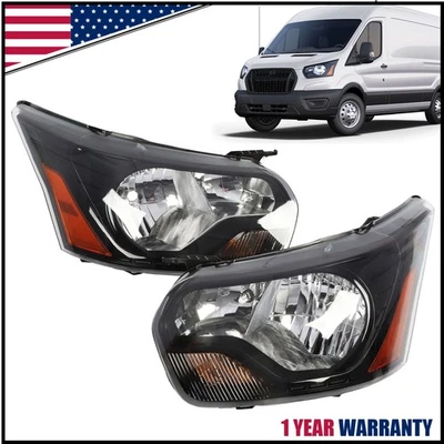 Left&Right Side Halogen Headlight For 2015-2024 Ford Transit 150 250 Black Clear - Image 1 of 4