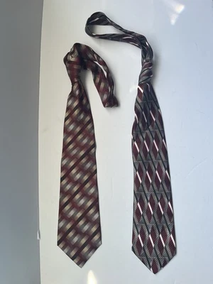 David Taylor Tie And Dockers Tie 60 Inches Burgundy, Tan And Grey Geometric Shap - Image 1 of 4