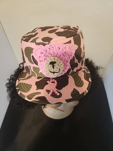 Breast Cancer Awareness Pink Camouflage Hat With Teddy Bear Applique - Picture 1 of 6