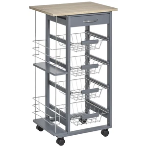 Carrito isla cocina con 4 cestas, 2 estantes laterales, cajón, gris oscuro - Imagen 1 de 9