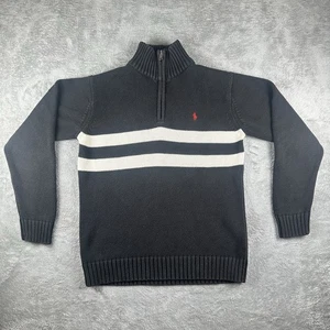 VTG Y2K Polo Ralph Lauren Women’s Q Zip Mock Neck Sweater Black Stripe Cotton M - Picture 1 of 13