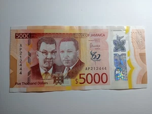 Jamaica $5000 Dollars 2022 Good Condition Circulated Polymer World Currency - Picture 1 of 2