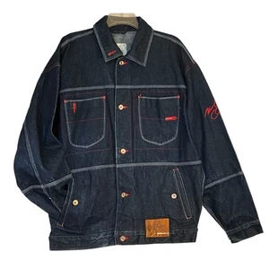 Vintage 90s Y2k Platinum Fubu Muhammad Ali Oversized Jeansjacke Gr. L Hip Hop MÄNGEL - Bild 1 von 15