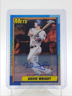 DAVID WRIGHT 2025 TOPPS CHROME 1990 SILVER PACK ORANGE AUTO /25 Q4455 - Image 1 of 2