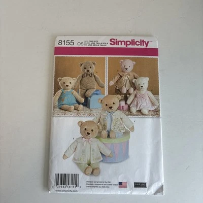 Simplicity 8155 Sewing Pattern Stuffed Animals Teddy Bears With Clothes 21 1/2” - Image 1 of 3