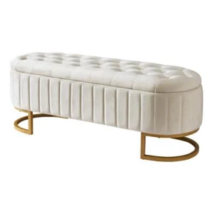 Storage Ottoman, w/ Metal Legs and Button-Tufted, for Bedroom, Living Room,Beige - Picture 1 of 5