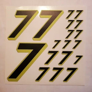 Matte Black-w/Yellow #7's Racing Numbers Vinyl Decal Sheet 1/10-1/12 - Picture 1 of 11