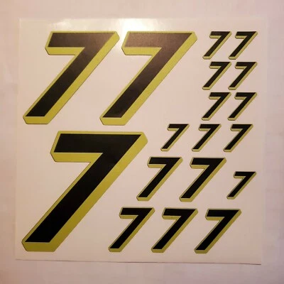 Matte Black-w/Yellow  #7's  Racing Numbers Vinyl Decal Sheet 1/10-1/12  - Image 1 of 4