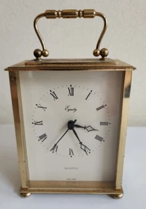 Vintage Equity Brass Plated Quartz Mantle Clock w Handle Tested Working 5" Tall - Picture 1 of 3