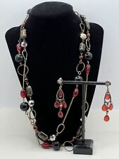 Lia Sophia Antique Gold Red And Black 48” Beaded Statement Necklace Earrings