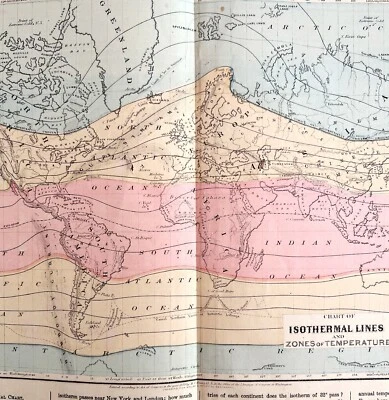 Mapa del Mundo 1884 Zonas Isotérmicas Temperaturas Litografía Victoriana DWP3D Foto 1 de 2