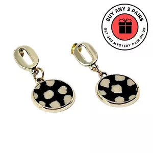 Women Gold Circle Shape Earrings Drop Stud Black and White Dot Fashion Jewelry - Picture 1 of 3