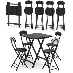 Portable Folding Table Chair Terrace Garden Living Room Dining Chair Set Black - Picture 1 of 14