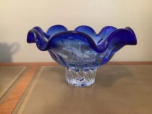 Centrotavola piedistallo blu cobalto ciotola vetro pesante 6”x10” - Foto 1 di 5