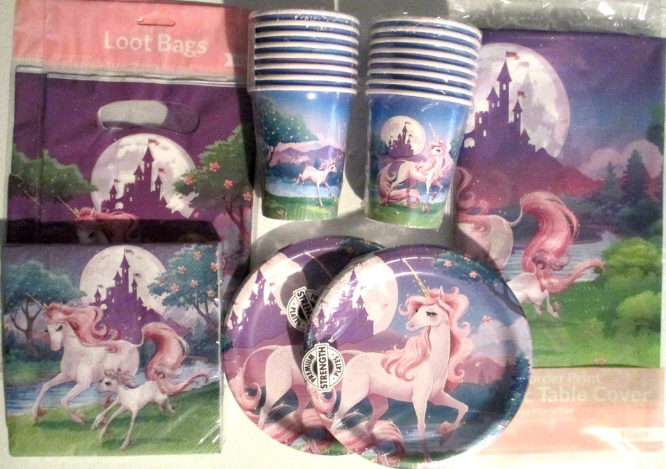 UNICORN FANTASY - Juego de suministros para fiesta de cumpleaños Paquete Kit para 16 con bolsas de botín Foto 1 de 1