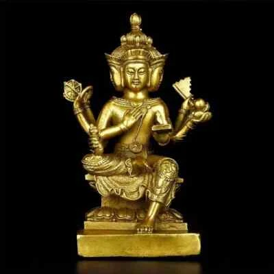 Estatua de Buda tailandesa de cuatro caras de latón Brahma King Estatua decorativa Salón de Buda Foto 1 de 4
