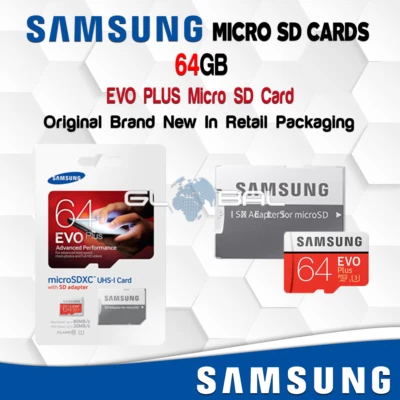 SAMSUNG EVO PLUS Micro SD Card 64GB Adapter Memory Class 10 Fast HD Genuine OEM - Image 1 of 2