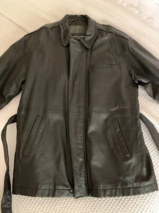 vintage belted jacket WILSON leather coat Black 1990s - Picture 1 of 11