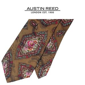 Austin Reed London Brown Tie - Multicolor Floral Paislay Pattern Silk Necktie