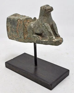 Ancien Vert Marbre Animal Forme Crochet Suspension Sur Stand Original Main Gravé - Picture 1 of 7