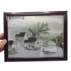 Antique Handmade Chinese Embroidered Silk Folk Art Double Sided Glass Red Stamp - Picture 1 of 16