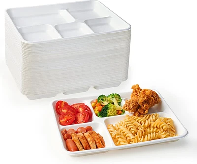 100% Compostable 5 Compartment Plates, 125 Pack Disposable Paper Plates, Heavy-D - Image 1 of 4