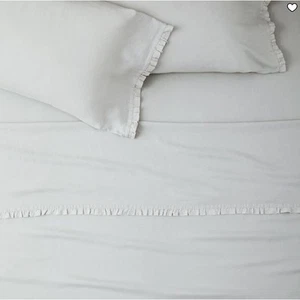 West Elm European Flax Linen Ruffle Sheet Set King Bedsheets Pale Blue - Picture 1 of 6
