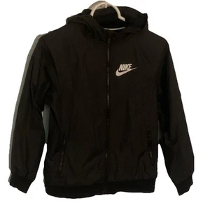 Nike Windrunner Mesh Lined Jacket Hoodie Black Boys M Long Sleeve White Swoosh - Picture 1 of 10