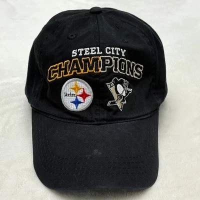 Steel City Champions Pittsburgh Steelers & Penguins Hat Adult OSFM Black Reebok - Image 1 of 4