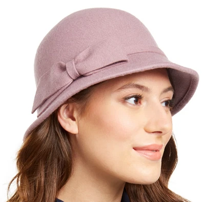 INC женщин современный бант Cloche 100% шерсти шляпа регулируемый шнурок пыльный сиреневый - Изображение 1 из 4