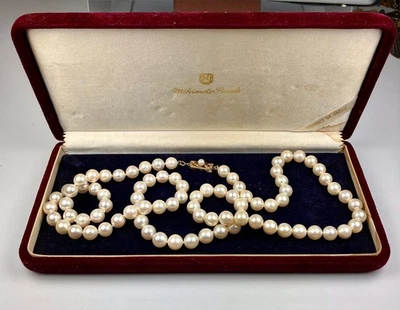 Vintage Mikimoto Ouro Amarelo 14k 8mm Comprimento Ópera Colar de Pérolas 30" com Caixa - Imagem 1 de 4